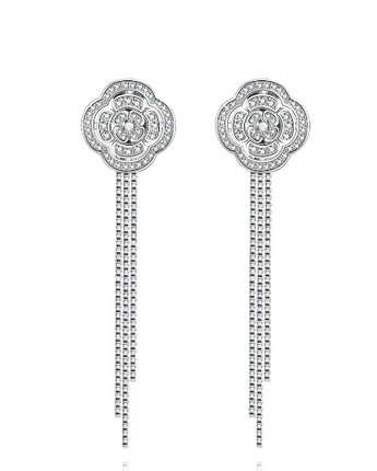 SAVOIR Camellia Flower Moissanite Dangle Chandelier Earrings